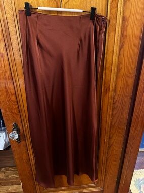 Commense Rust Brown Satin Maxi Skirt